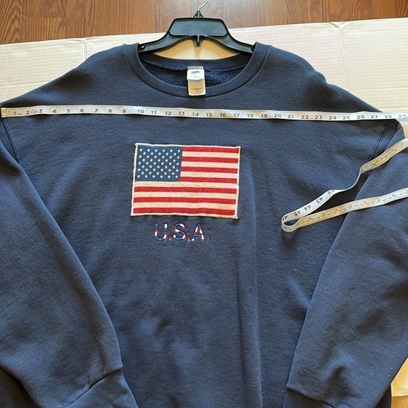 VTG-fruit of a loom-3X-navy blue-USA flag graphic embroidery crewneck sweatshirt - Picture 6 of 11